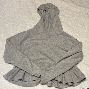 Easel Heather Gray Women's Hoodie with Ruffle Hem